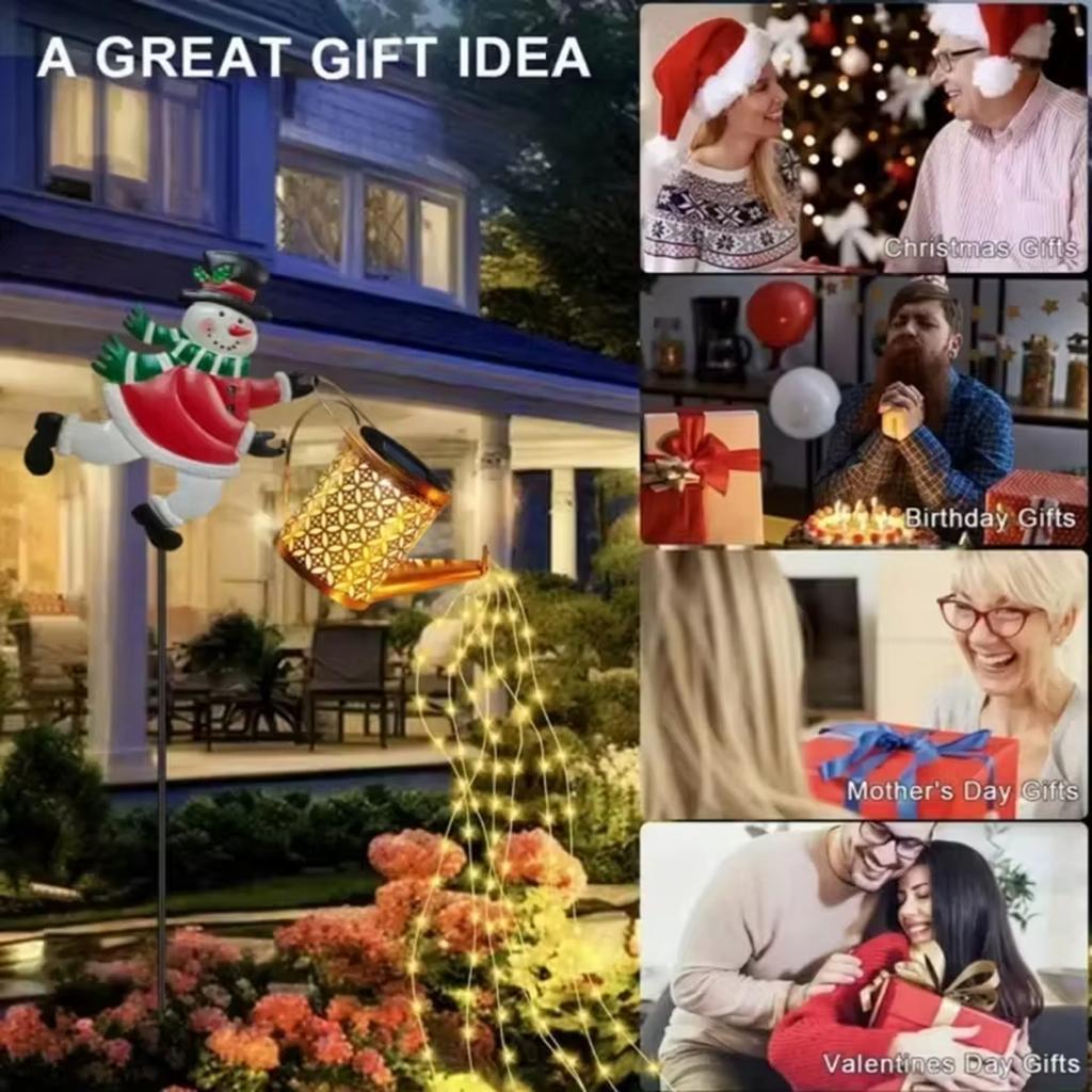 Christmas Patio Decorations, Solar-powered Christmas Snowman Lights, Warm-colored Lights