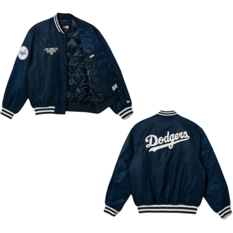 New Era Baseball Collar Snap Button Drop Shoulder Long Sleeve Baseball Jacket Unisex jackets Blue 14397947