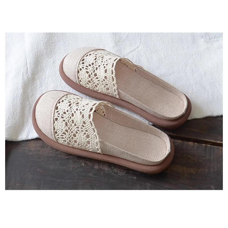 Mode 2025Damen Künstlerische Boho Spitze Mesh Sandalen - Vintage Retro Stil, Vielseitige Slingback Mules mit geschlossener Zehe und Aushöhlungen