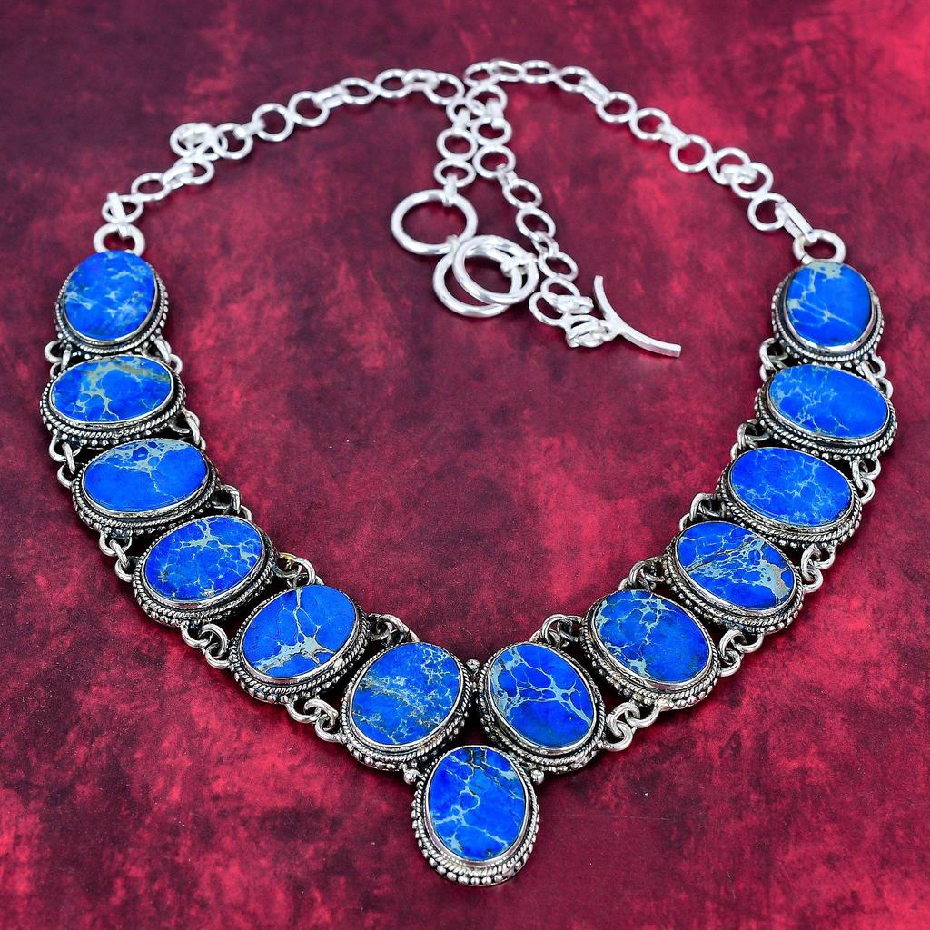 Blue Sea Sediment Necklace Gemstone Jewelry, 925 Solid Sterling Silver Adjustable Chain Necklace, Gift For Women Handmade Necklace