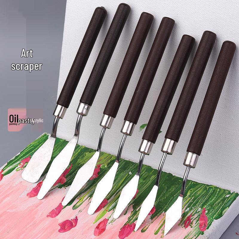 Rosewood Handle Oil Painting Knife: Acrylic & Gouache Pigment Scraper with Varnishing Flat and Pointed Blades