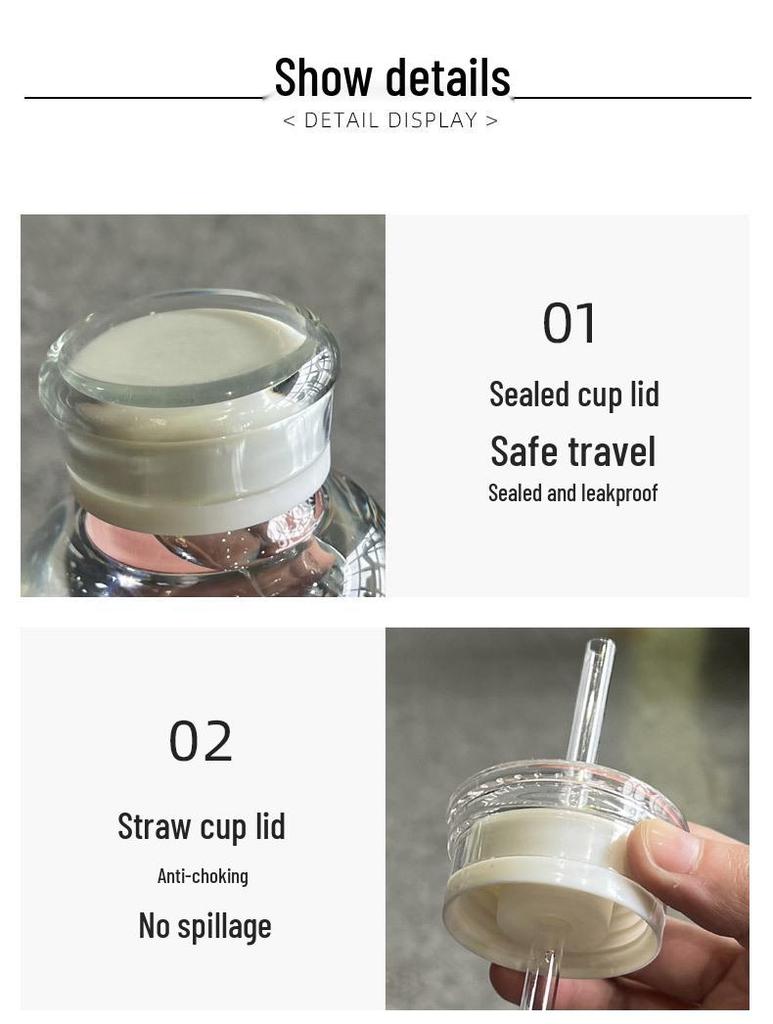 Double-Lid High Borosilicate Glass Travel Cup with Leather Sleeve