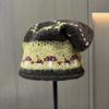 Vintage Maillard brown jacquard mixed color stacking hat children's autumn warm and versatile big head circumference thickened bag head hat