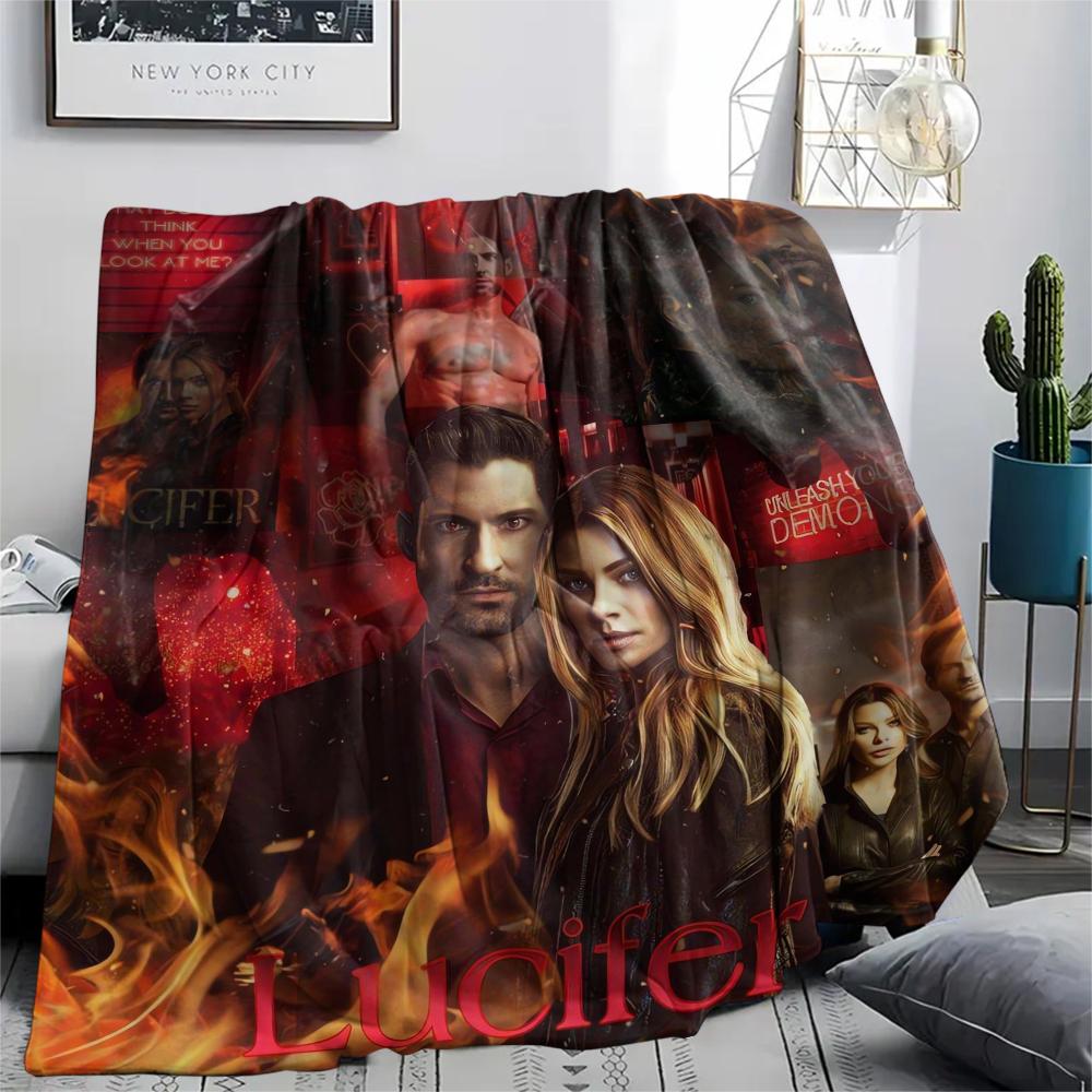 1Pc Lucifer Print Flannel Blanket, High quality Comfortable for All Seasons, Home Decor, Warmth and Comfort, Perfect for Gifts