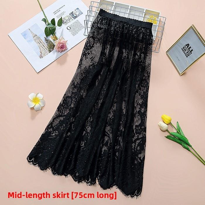 Lace Midi Skirt For Women With Hollowout Design Summer Aline Elegant Fashionable For Casual Wear