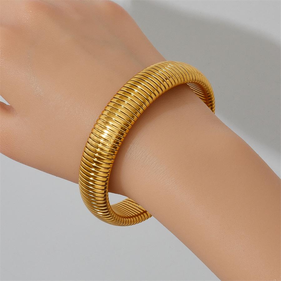 European and American Striped Stainless Steel Bangle: 12/15mm Women's Light Luxury Elastic Bracelet