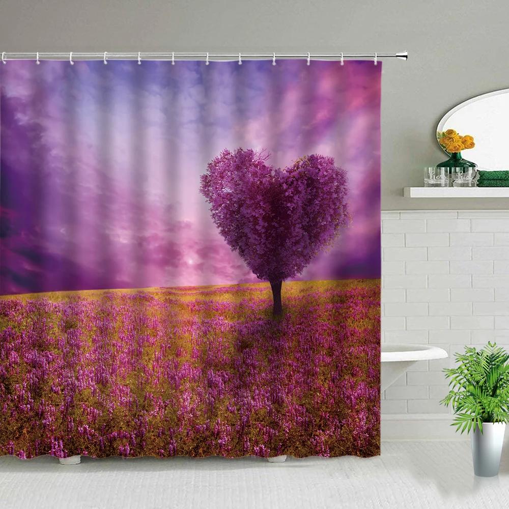 Pink Flower Plant Scenery Shower Curtains Rose Tulip Butterfly Spring Landscape 3d Printing Bathroom Waterproof Bath Curtain Set