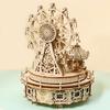 3D Wooden Puzzle Dream Amusement Park Led Rotatable Ferris Wheel Music Octave Box DIY Assembly Model Kit Toy Gift for Kids Adult