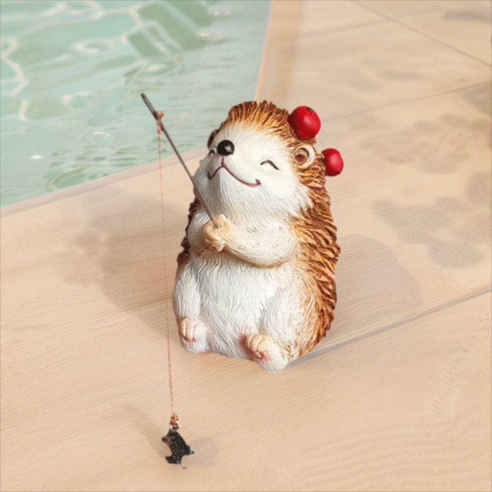 Resin Mini Hedgehog Figurine Funny Hedgehog Statue Hedgehog Fishing Ornament  Home Office Decor