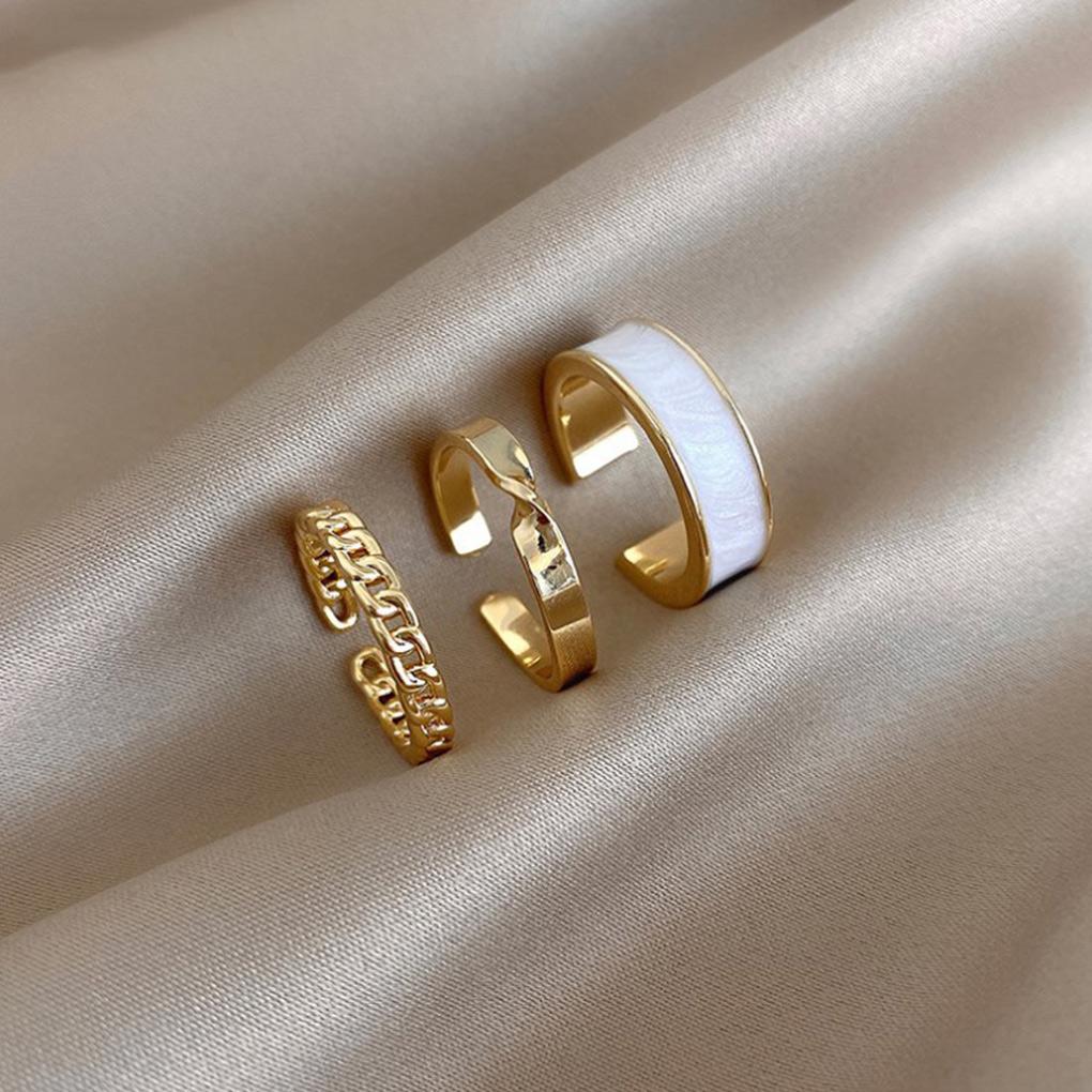 3 Pieces/Set Alloy Women Ring Portable Open End Fashionable Simple Style Wedding Dating Rings Jewelry Birthday Gift