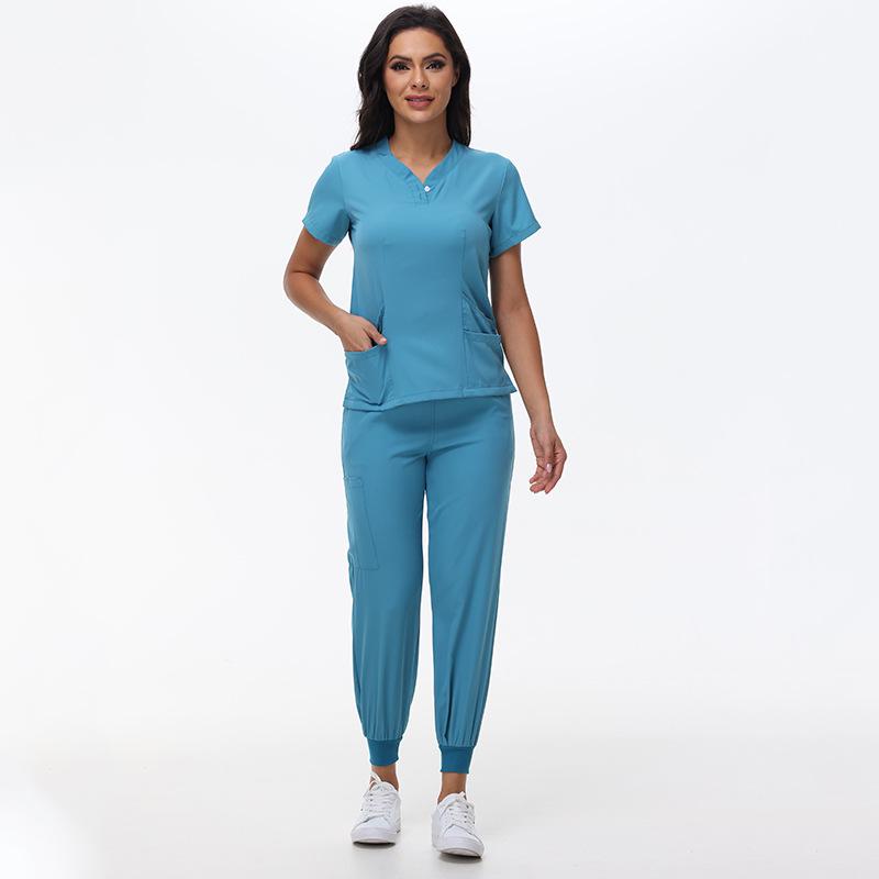 Women's Quick-Dry Short Sleeve Stretch Scrub Suit for Nurses and Beauty Salon