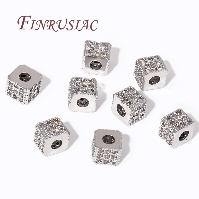 18K Gold Plated Brass with Zircon Square Spacer Beads For Bracelets DIY Jewelry Making Supplies,Separators For Beads