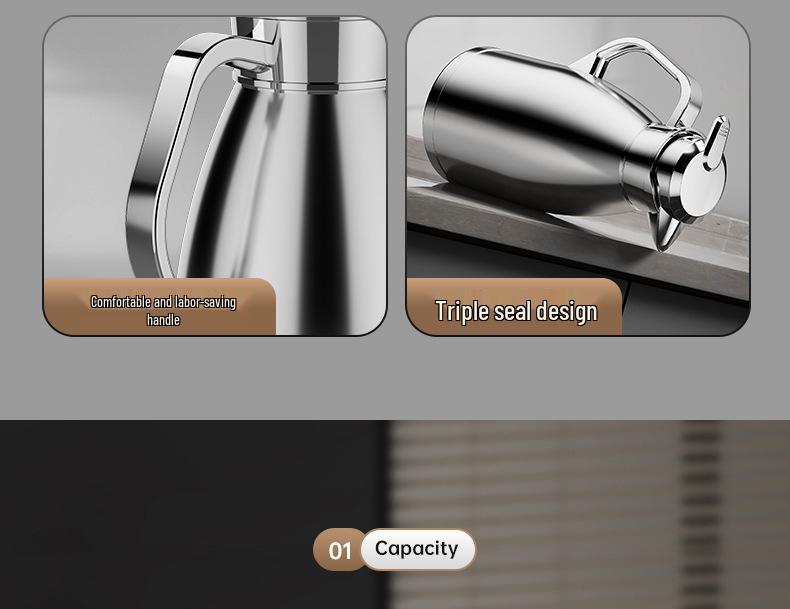 Large Capacity Stainless Steel Thermos Pot - Long-Lasting Hot Water and Boiling Bottle for Home or Restaurant Use.
