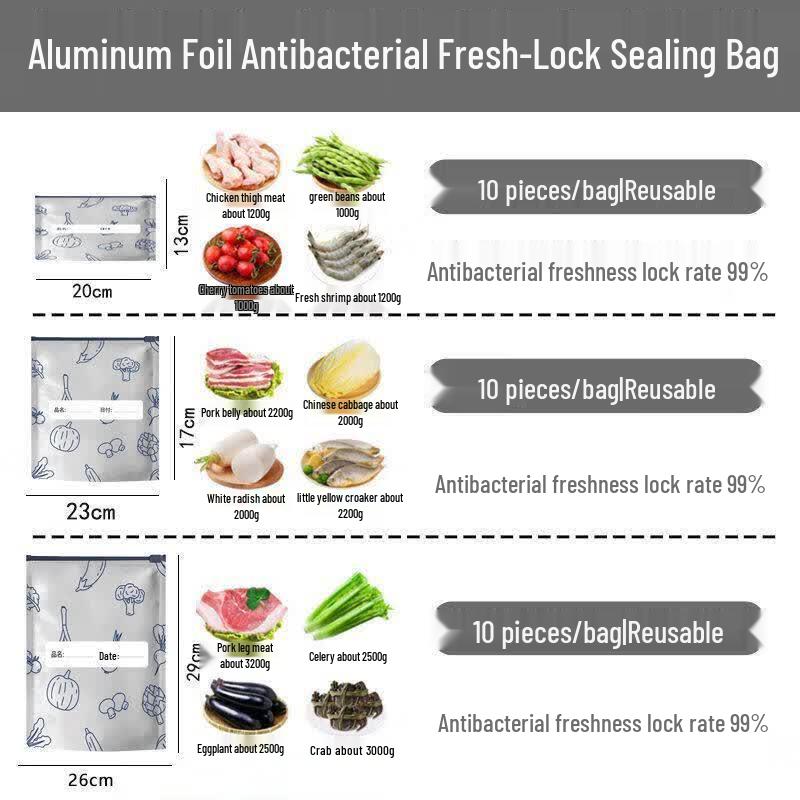 Qiwei Antibacterial Aluminum Foil Zipper Freezer Food Bags