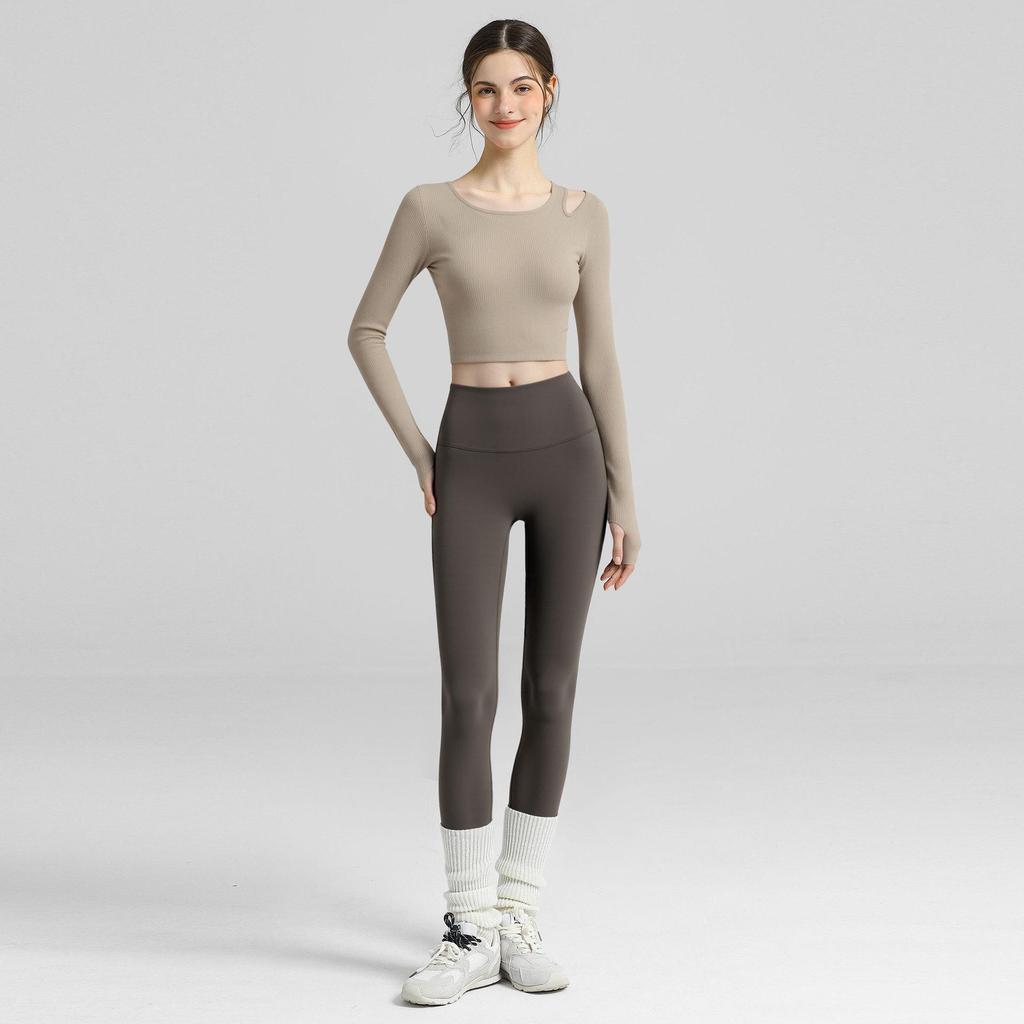 Women's Slim Fit Yoga Top with Built-in Bra - Long Sleeve for Autumn & Winter Fitness, Running, and Pilates