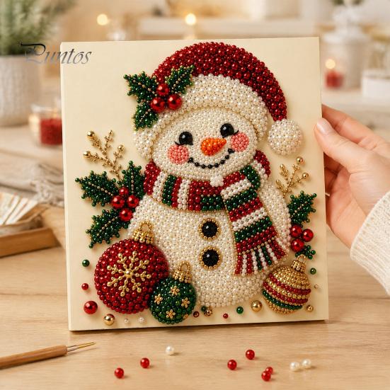 DIY Faux Pearl Art Crafts Christmas Kit, Santa Snowy Cottage Painting Kits for Adults 3D Bead Craft Set Adults, Home Winter Holiday Wall Decor Indoor