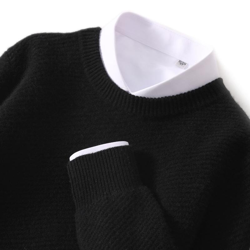Men's Autumn/Winter Thick Cashmere Sweater – Round Neck, Solid Color, Loose-Fit, Casual Wool Knit