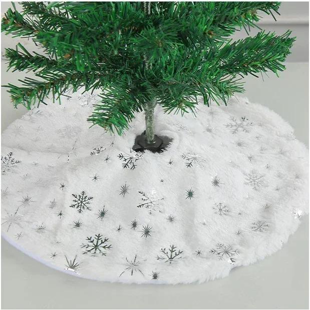 

1pc 36CM Christmas Tree Skirt - White Faux Fur with Snowflakes, Xmas Tree Base Cover for Holiday Party & New Year Decor 36cm in diameter