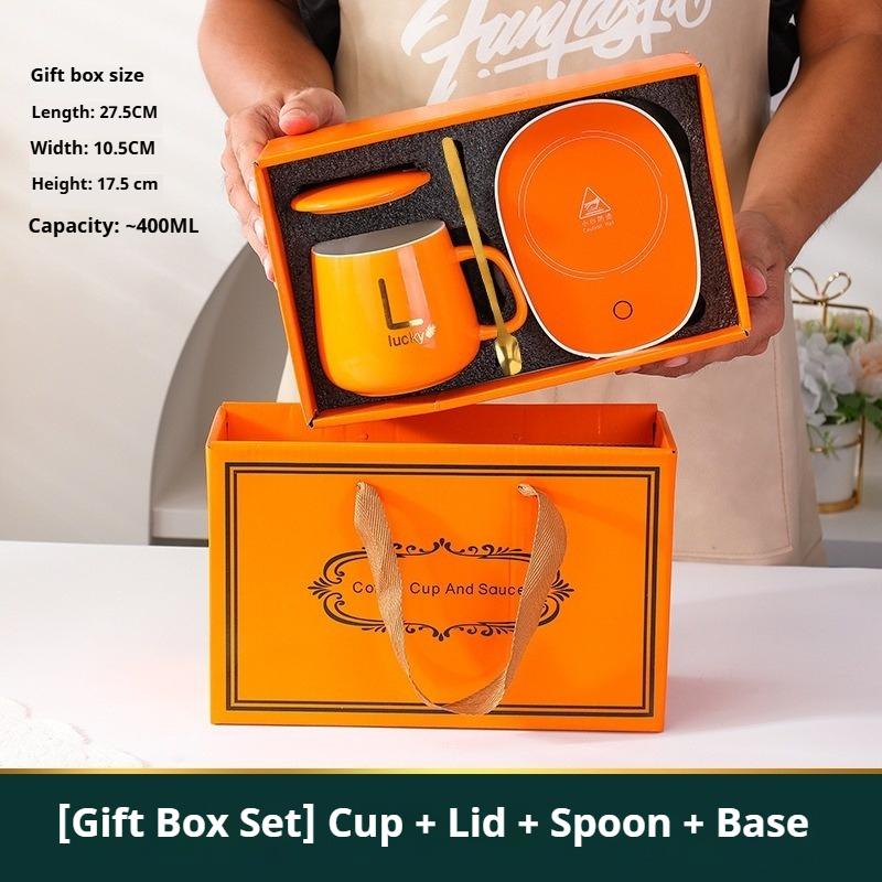 

USB Перезаряжаемая Теплая Суповая Кружка с Ложкой и Набором Сумки для Хранения Кружка для Завтрака из Нержавеющей Стали и Складная Ложка Пищевой Термос оранжевый