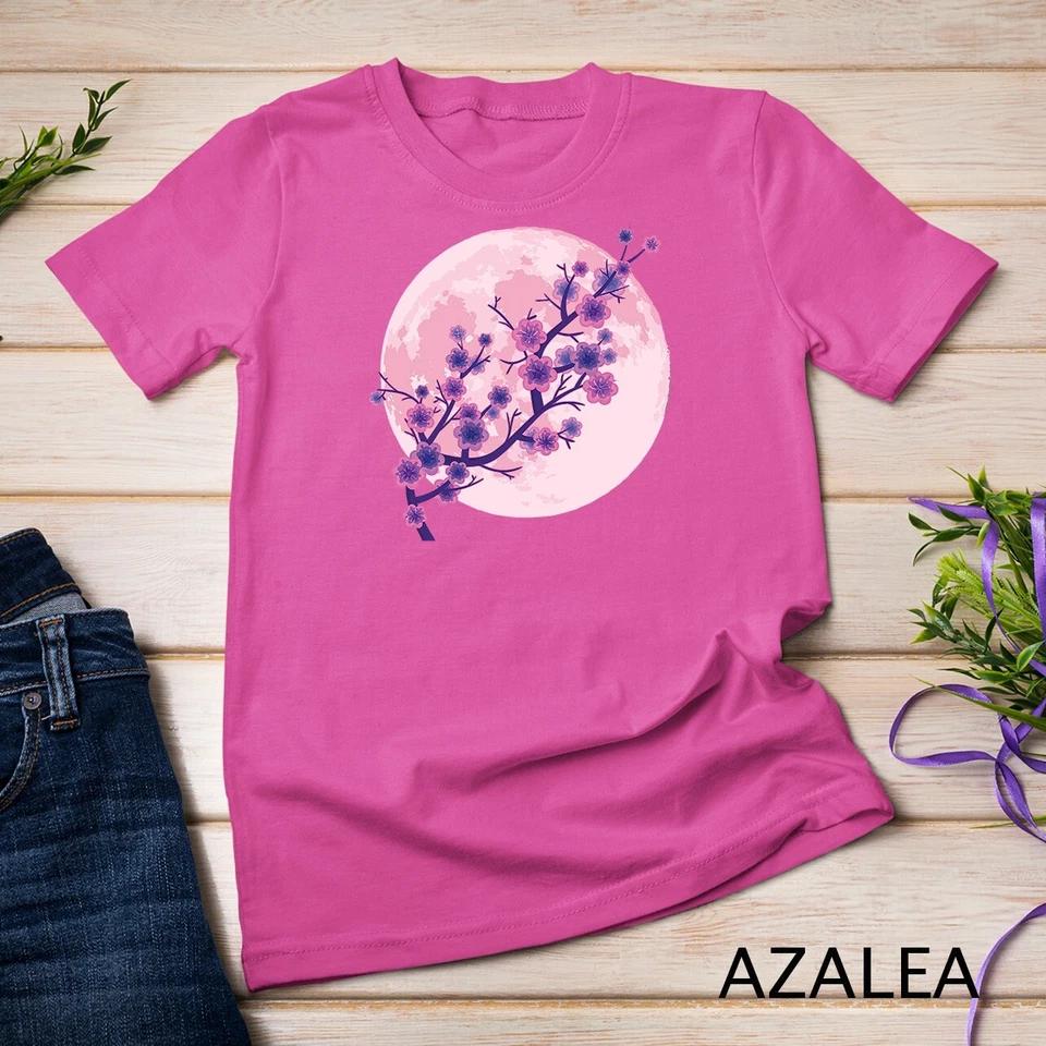 Japanese Aesthetic Pink Moon Cherry Blossom Sakura Flowers Unisex T-shirt 8 4XL