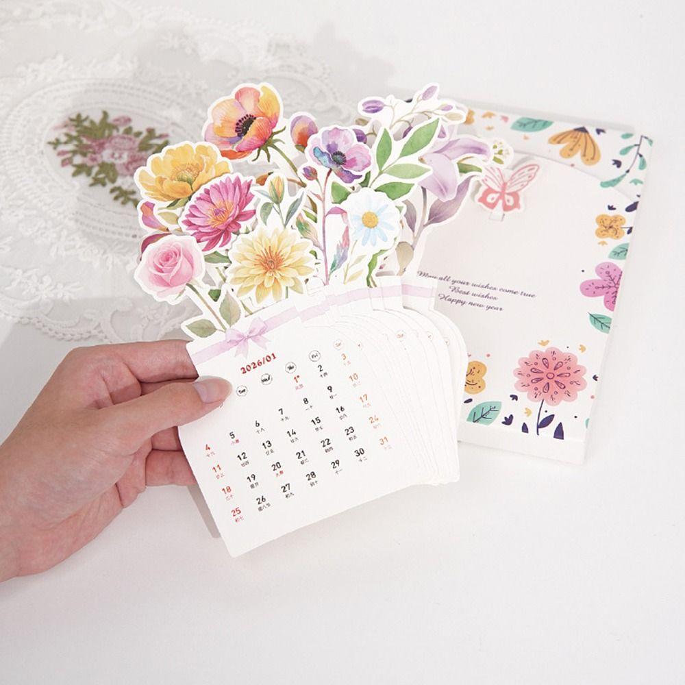 Detachable Base Bloomy Flowers Desk Calendar Vase Shaped Monthly Planner  for Table Desk Decor