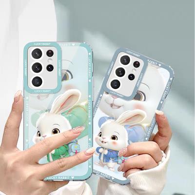 Rabbit Jacket Backpack for Samsung S21Ultra Angel Eye Phone Case with Cartoon Design and Transparent Anti-Fall Protection.