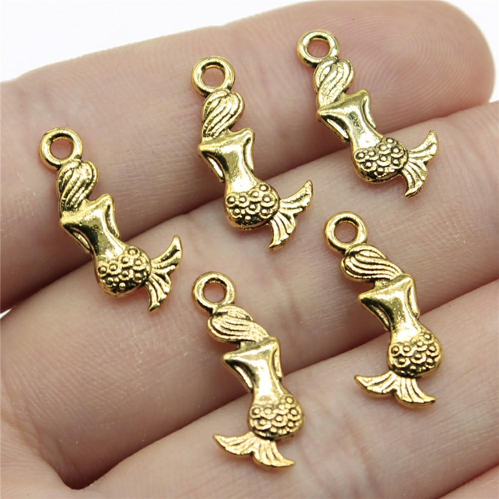 10pcs Charms Lovely Mermaid Antique Bronze Silver Color Plated Pendants Making DIY Handmade Tibetan Jewelry