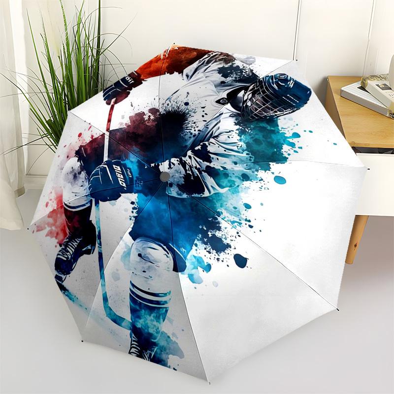 

Hockey Player Themed Automatic Opening and Closing Umbrella, Compact Travel Umbrella, Lightweight and Portable, Suitable for Beach Commuting