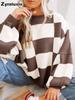 Nieuwe Herfst Dames Gebreide Kleding Gestreept Element Ronde Hals Losse Trui