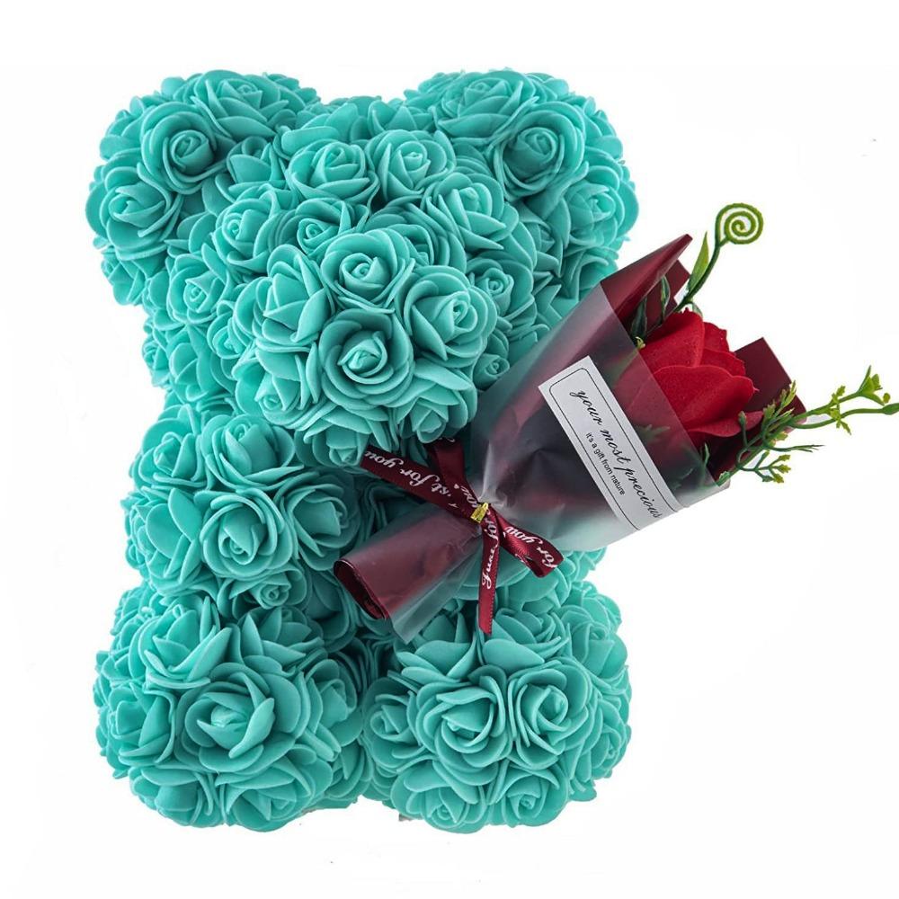 New Multicolors Artificial Flower 15*15*22cm/16*16*24cm Rainbow Eternal Rose Bear Birthday Valentine's Day Flower