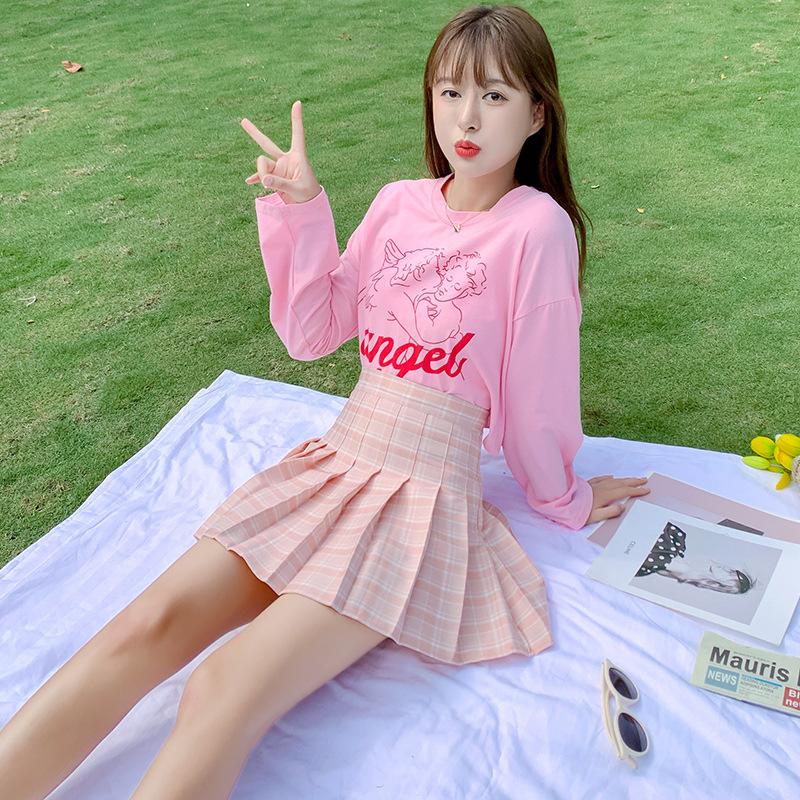 

Летняя Новинка Корейская Версия Юбки А-силуэта с Высокой Посадкой и Тонкой Талией, Универсальная, Не Просвечивающая, Клетчатая XXL