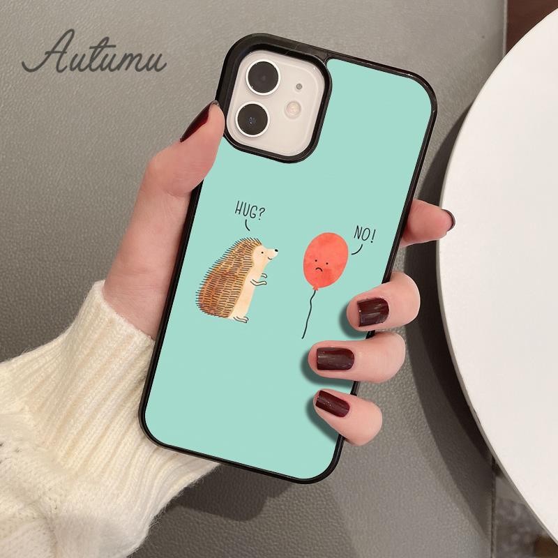 Hedgehog and Balloon Phone Case for iPhone 11 12 13 14 Pro Max Mini X XR XS SE 2020 6S 7 8 Plus Samsung Galaxy S21 S22 Shell