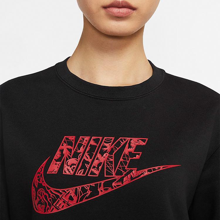 Nike Sportswear Round Neck Long Sleeve Fleece Dress Women Dresses Black CU3661-010