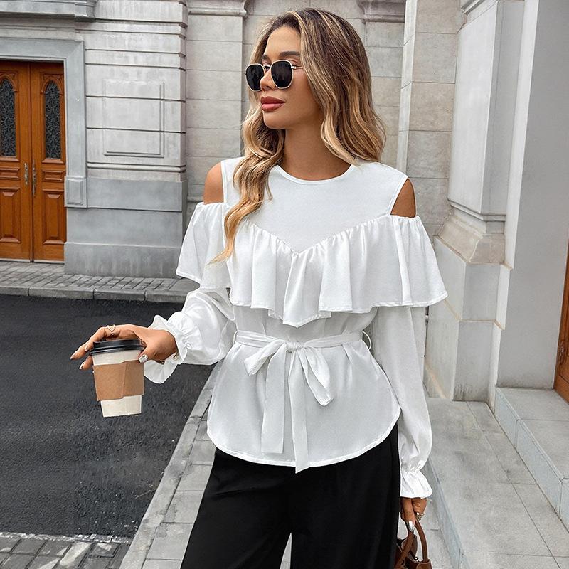 YYFS Women's Fashion Casual Spring Autumn Solid Color Print Long Sleeve O-Neck Blouses & Shirts