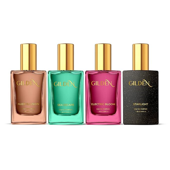 GILDEN Eau De Parfum | Gilden Gift Box for Women, 25ML* 4 | Electric Bloom, Starlight, Sea Escape, Nude Illusion