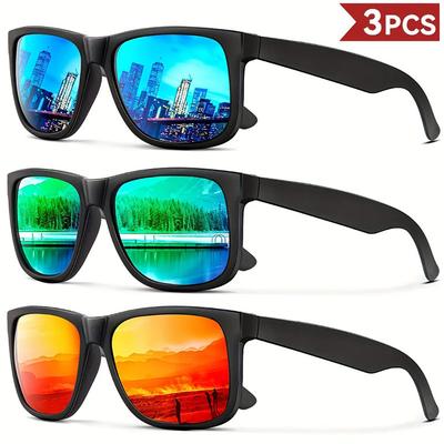 3PCS Fantasy Classic Square Polarized Fashion Glasses for Men and Women Outdoor Sports Party Vacation Travel Driving Fish