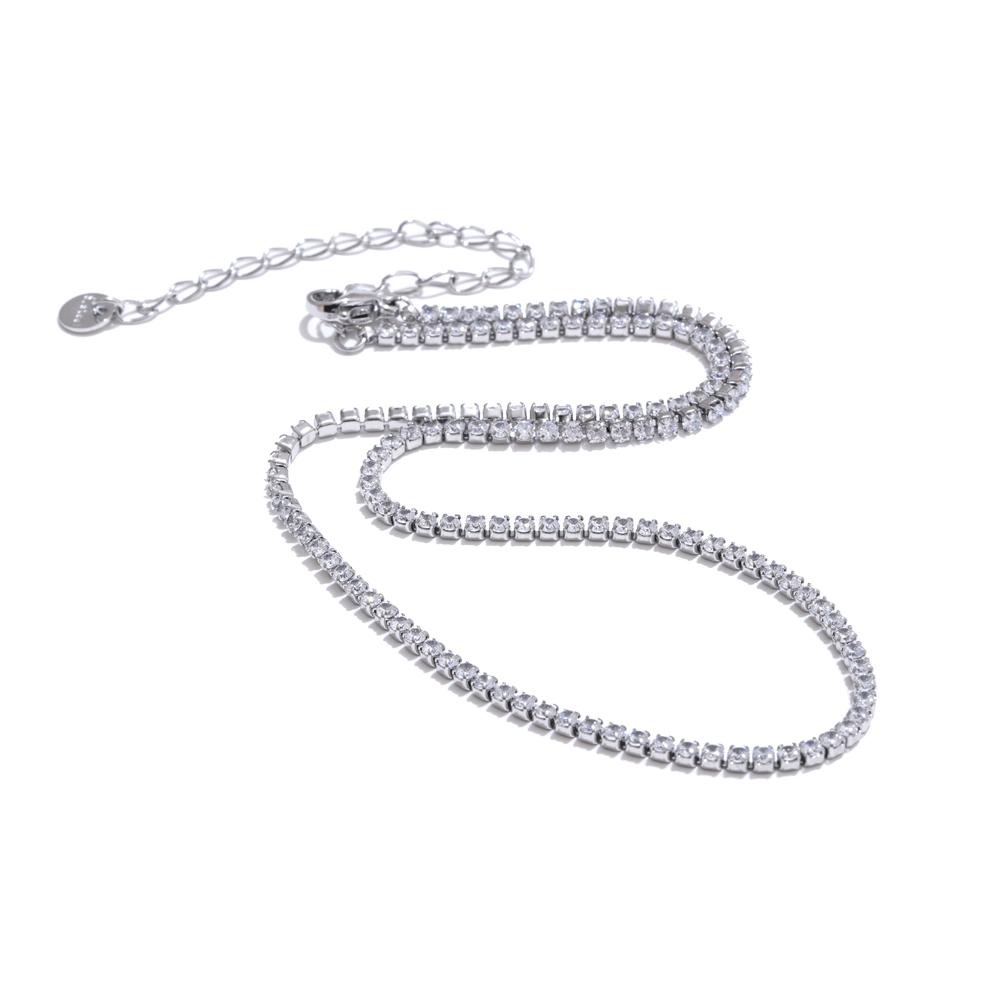 Yhpup Luxury Shiny Cubic Zirconia Chain Necklace Delicate Stainless Steel High Quality Premium Jewelry Accessories
