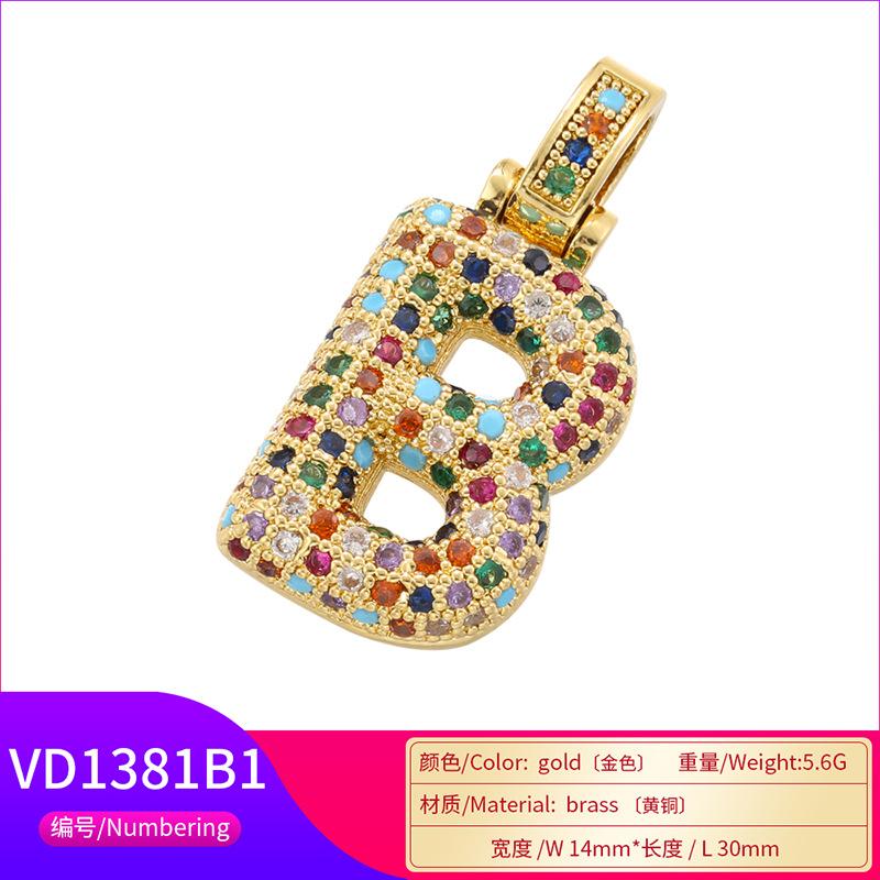 Copper Inlaid Colored Diamonds 26 English Letter Pendant Personalized Hip Hop Fat Letter Pendant Accessories Vd1381