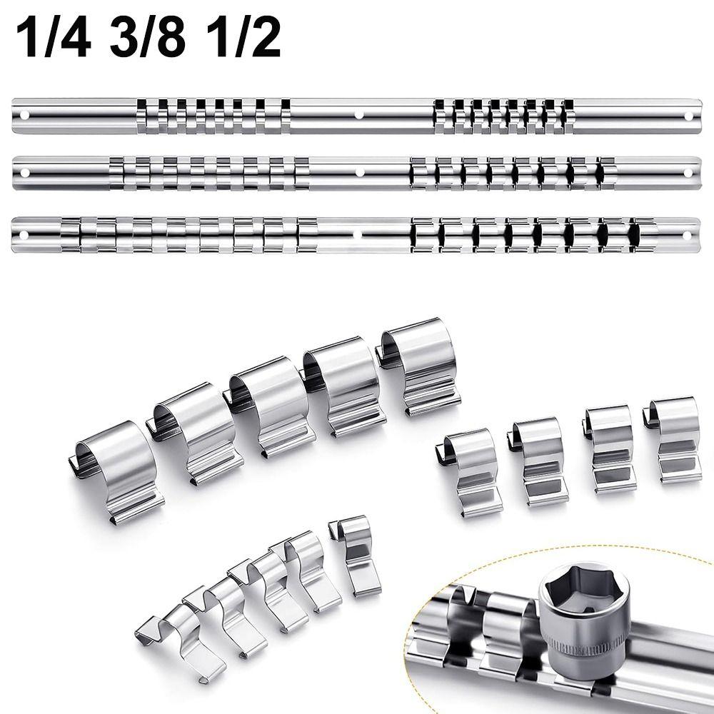 New 1/4 3/8 1/2 Inch Storage Rack Stainless Steel With 16 Clips Organizer Tray Mountable Sliding Stand