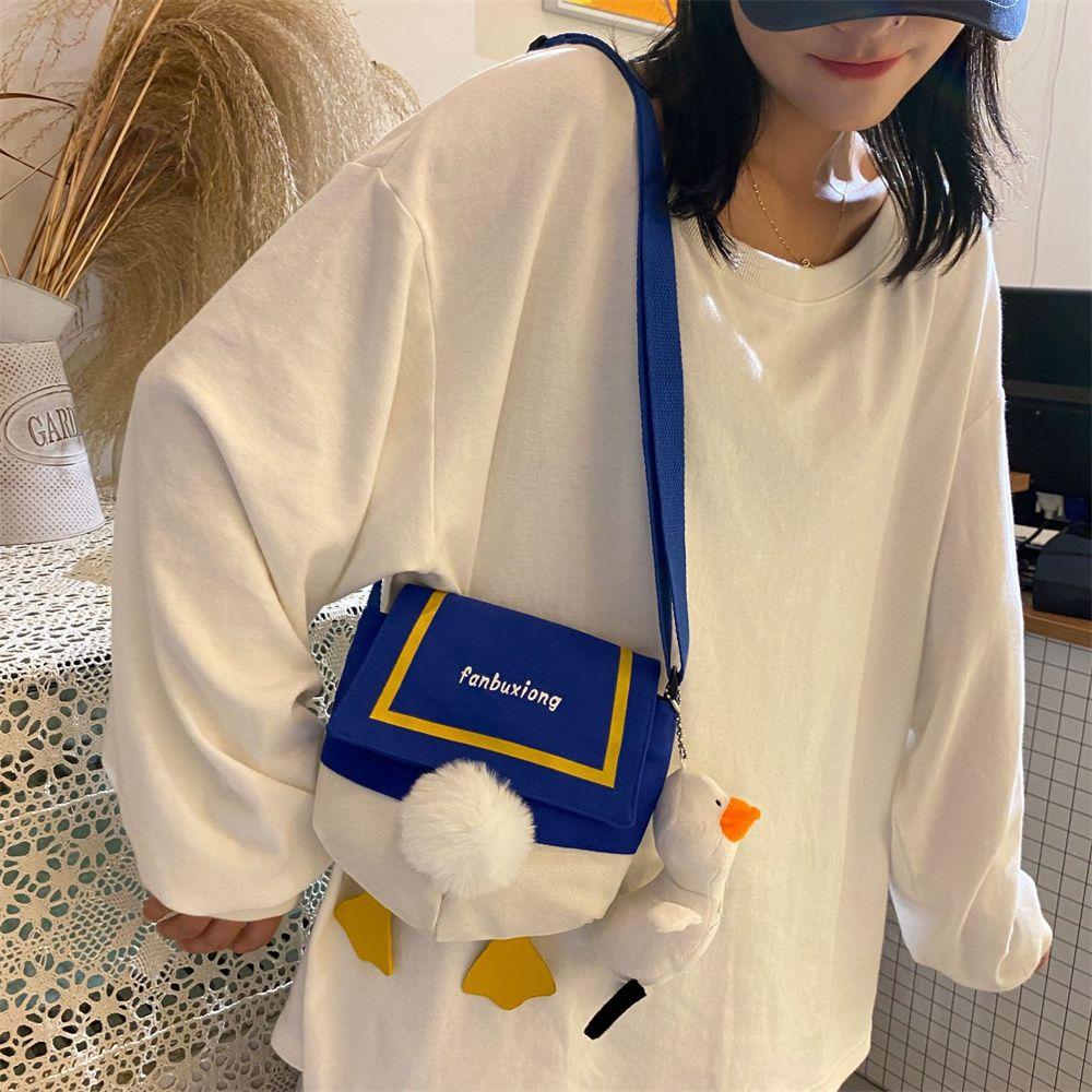Duck Canvas Bag Soft Large Shoulder Work Bags Handbag For Women Shopping Bags Lovely Contrast Color Messenger Crossbody Bag