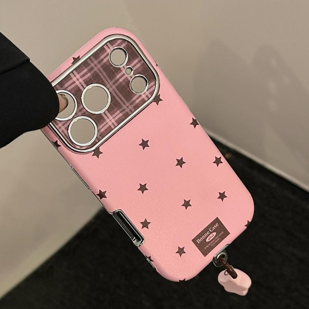 Leather Retro Star Pendant Suitable for iPhone 16, 17 Pro Max, iPhone 15 Full Protection, 13 Anti-drop, 11