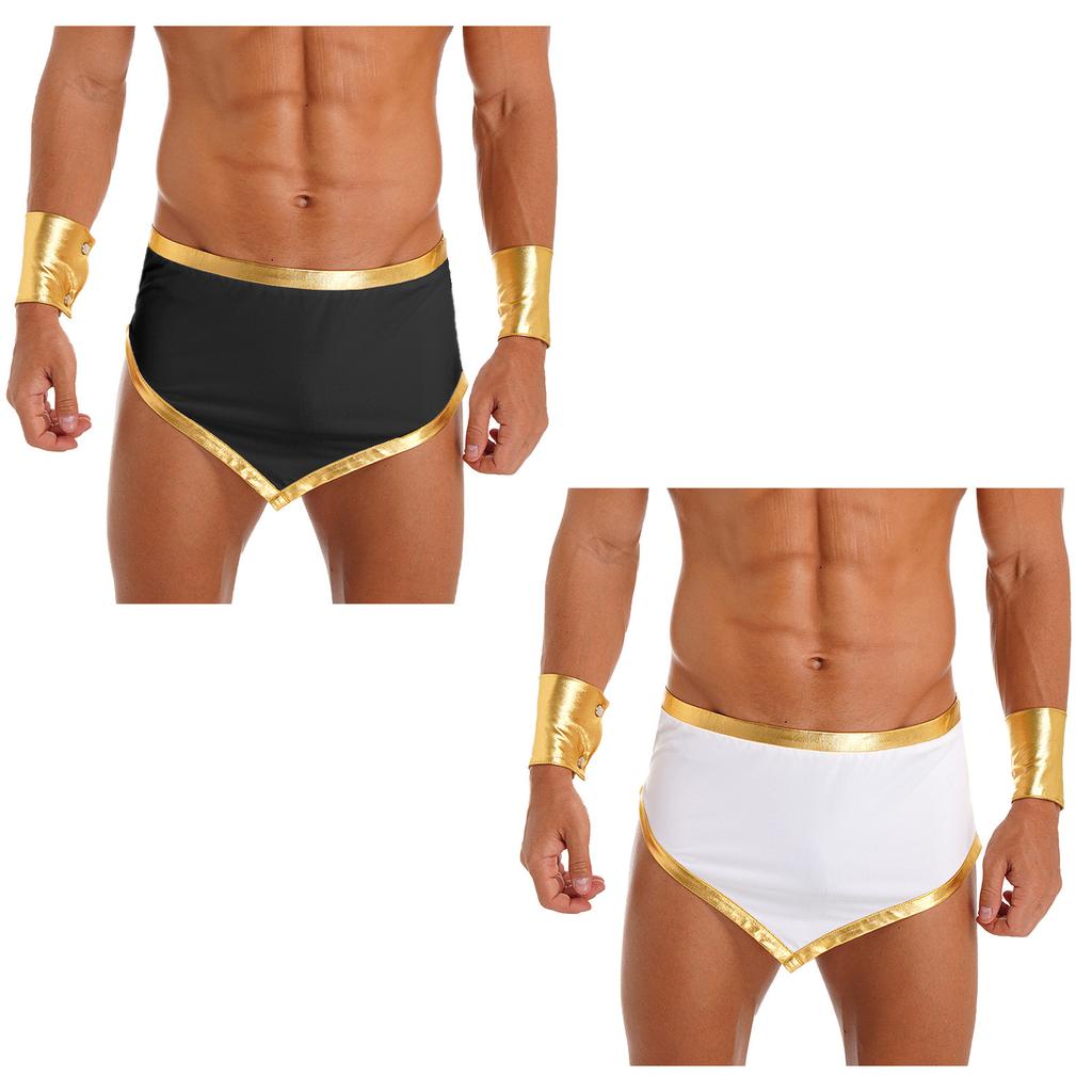 Herren Altes Rom Kostüm Halloween Themenparty Rollenspiel Outfit Kontrastfarbiger Besatz Unregelmäßiger Saum Rock Manschetten Set
