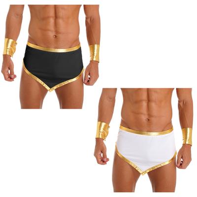 Herren Altes Rom Kostüm Halloween Themenparty Rollenspiel Outfit Kontrastfarbiger Besatz Unregelmäßiger Saum Rock Manschetten Set