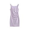 Womens French Style Slim Fit Midi Dress Solid Color Pleated Waist Fitted Elegant Party Wear