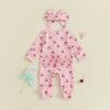 Citgeett Autumn Newborn Baby Girl Fall Romper Print Long Sleeve Zipper Ruffled Footed Jumpsuit Headband Clothes