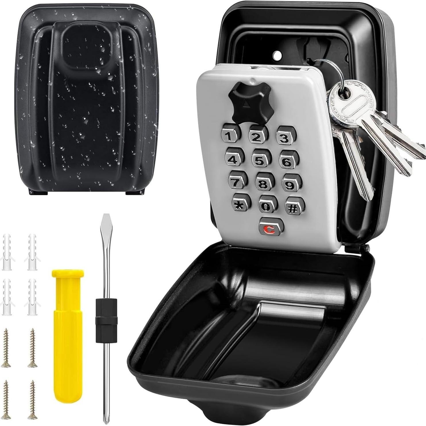 

Настенный ящик для ключей с 12-значным кодом, очень большой водонепроницаемый сейф для ключей серый