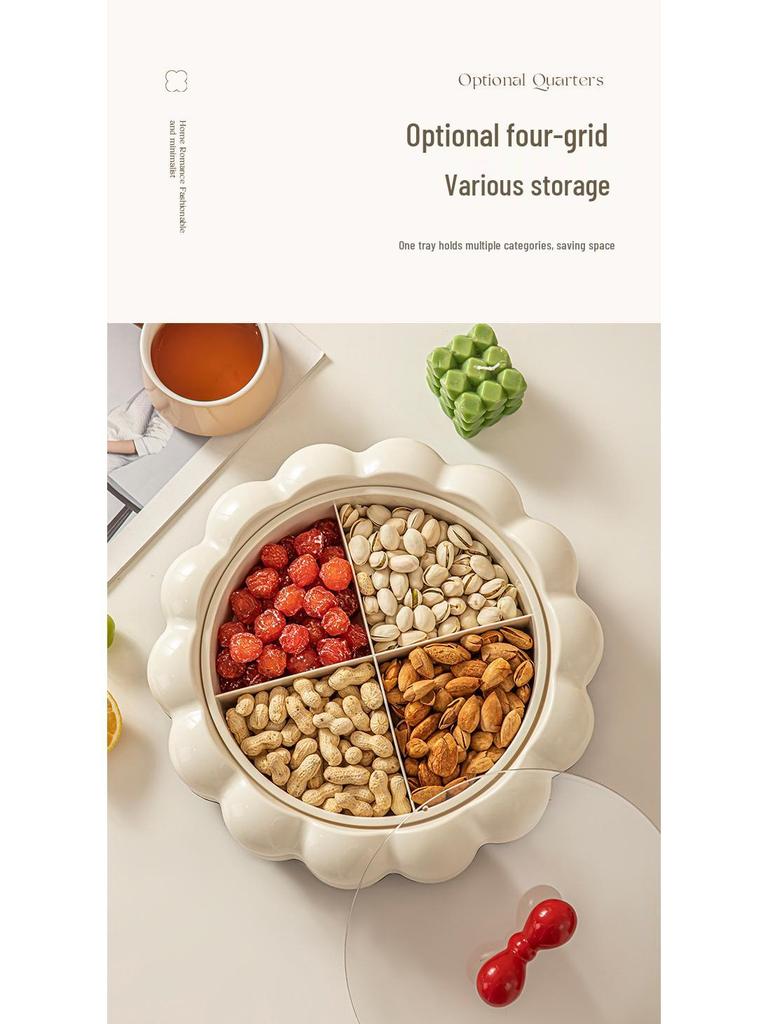 Cream Style European Coffee Table with Compartmented Dried Fruit & Snack Storage - Premium Light Luxury Feel