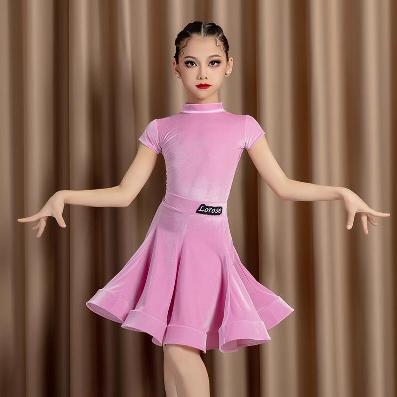Children's Latin Dance Costumes Short Sleeves Velvet Summer Autumn Practice Grade Test Competition Regulations