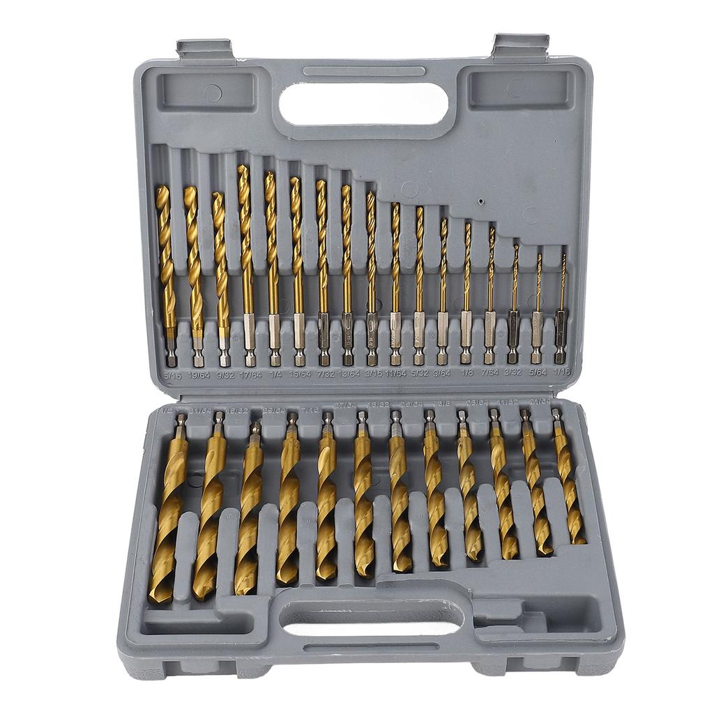 Set de burghie elicoidale cu acoperire Ti HSS 1/4 inch tija hexagonală 5/64 până la 1/2 burghie cu impact cu inele de limitare pentru Wo