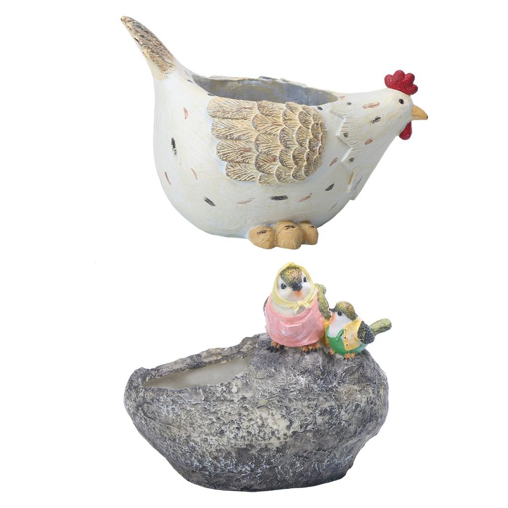 Resin flowerpot with artistic bird figure designed for garden and indoor plant decoration weather resistant and